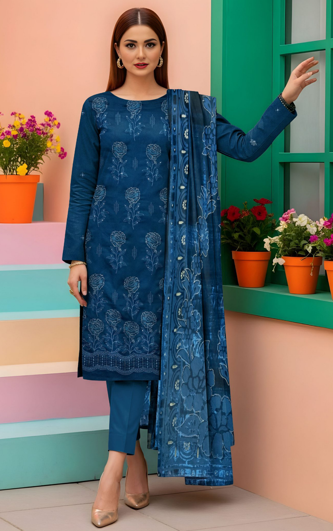 VELVET ROYAL by Naubahar - Embroidered Dhanak Suit with Palachi Shawl Unstitched 3 Piece - DNK - 01