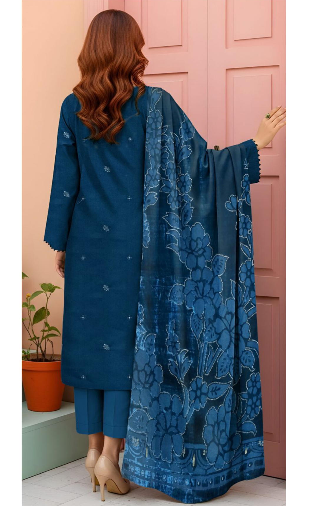 VELVET ROYAL by Naubahar - Embroidered Dhanak Suit with Palachi Shawl Unstitched 3 Piece - DNK - 01