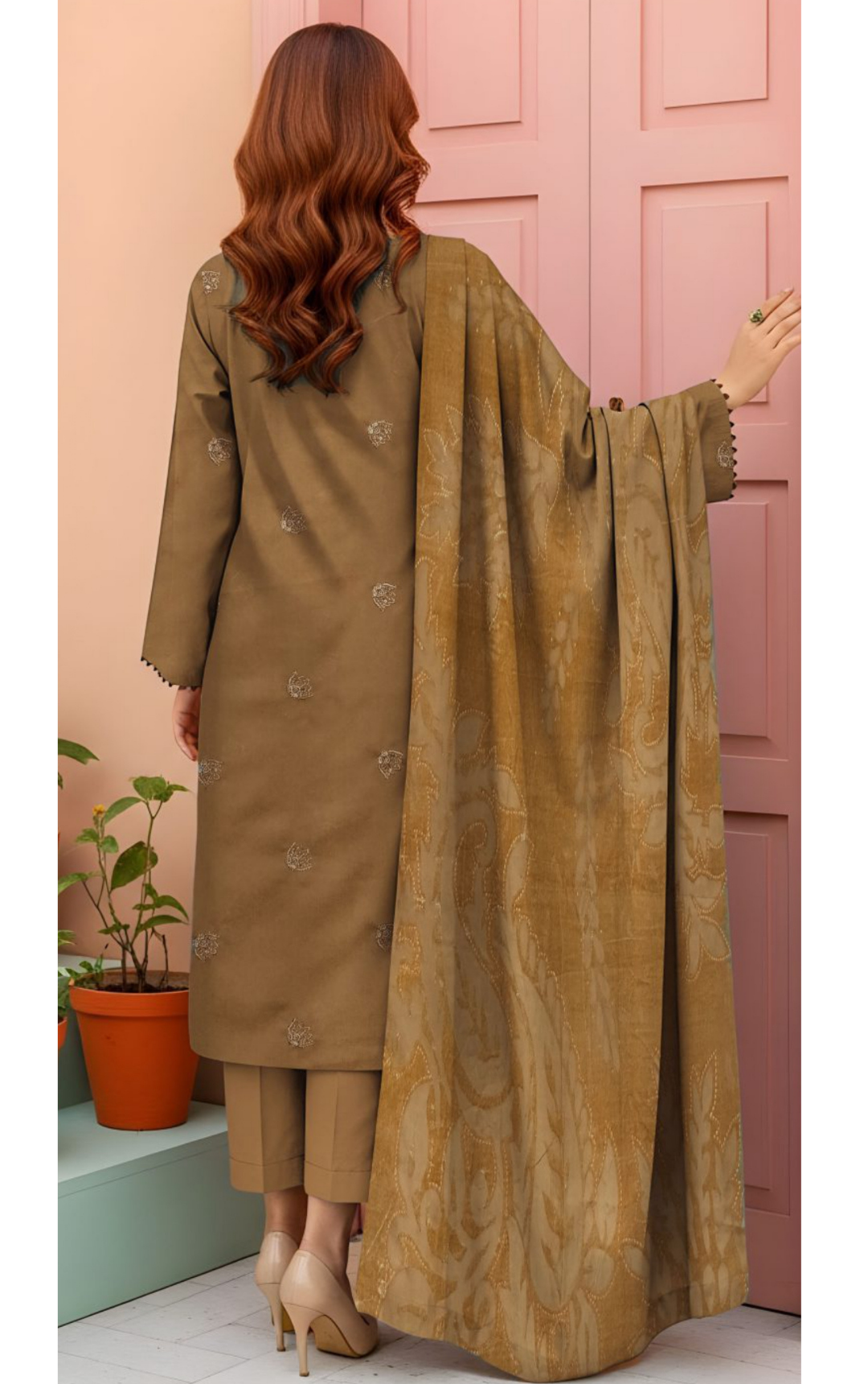 VELVET ROYAL by Naubahar - Embroidered Dhanak Suit with Palachi Shawl Unstitched 3 Piece - DNK - 03