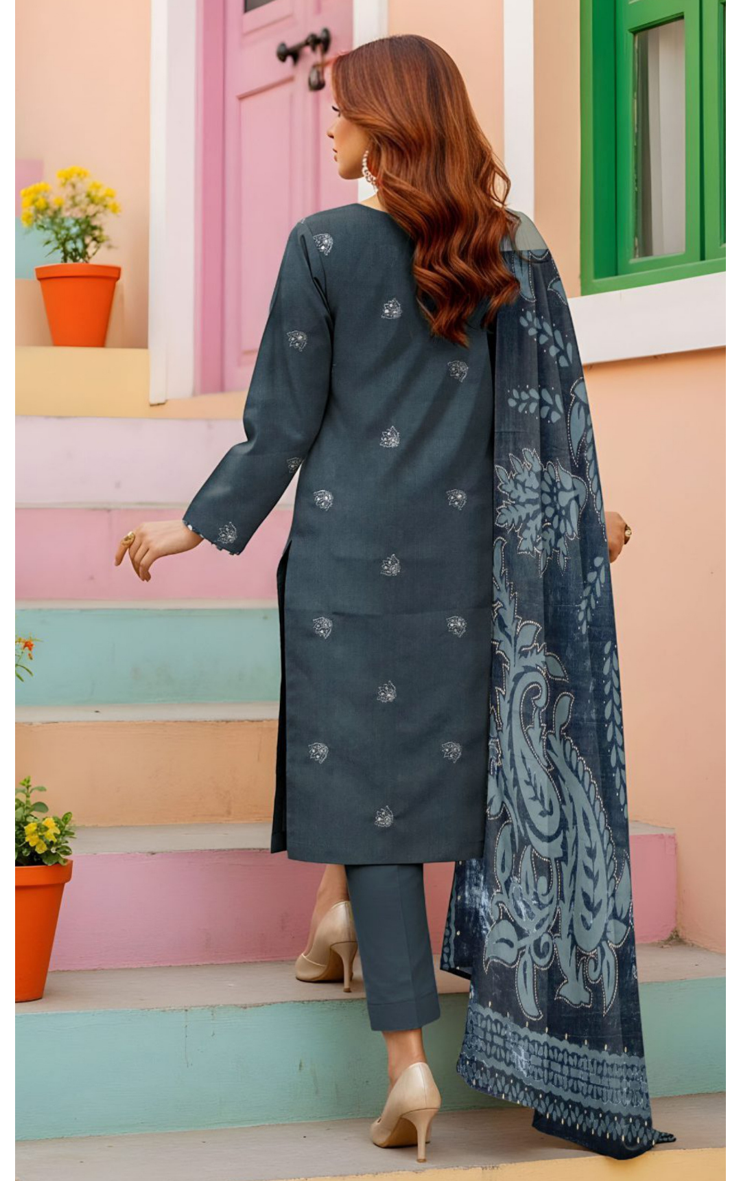 VELVET ROYAL by Naubahar - Embroidered Dhanak Suit with Palachi Shawl Unstitched 3 Piece - DNK - 05
