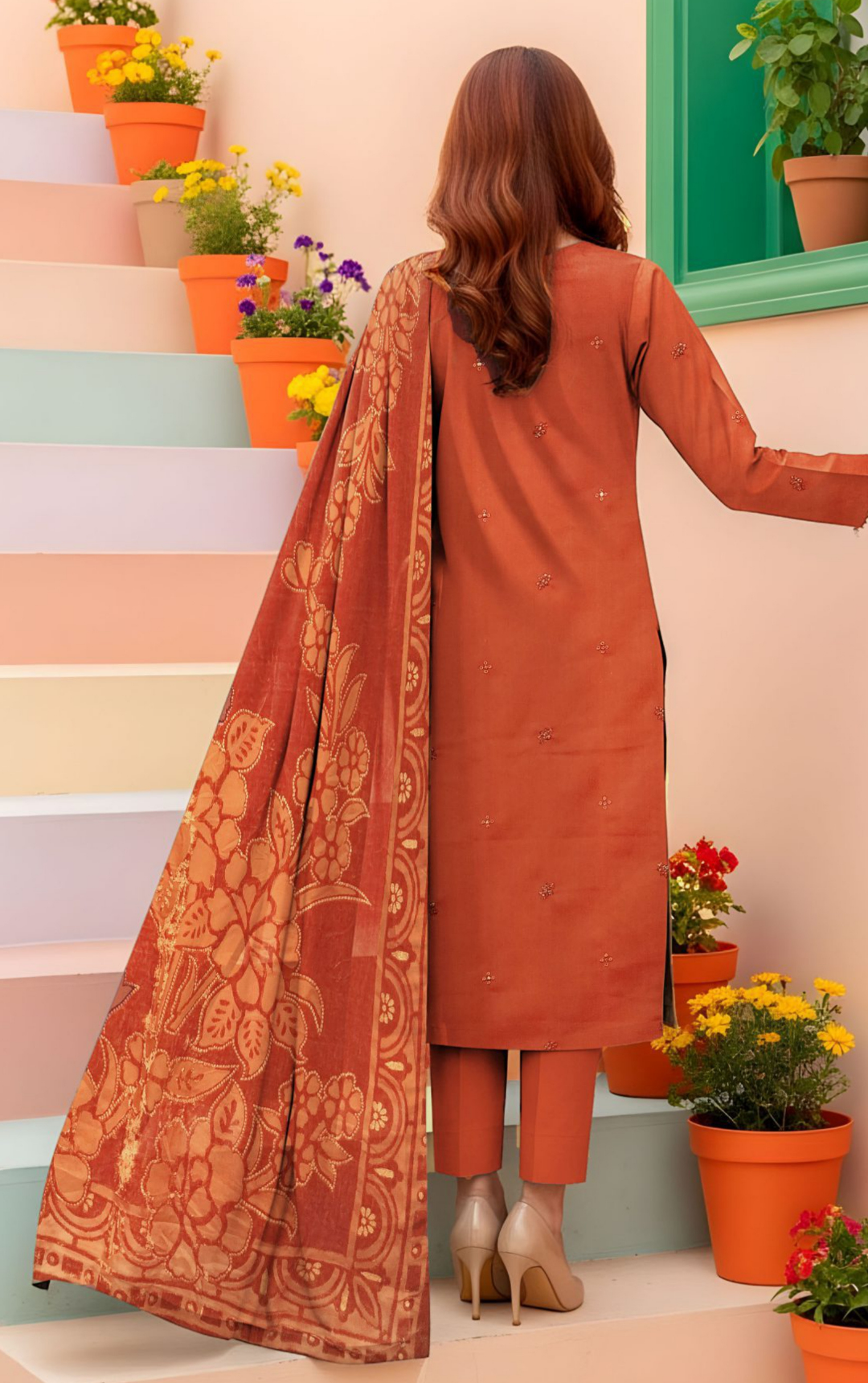 VELVET ROYAL by Naubahar - Embroidered Dhanak Suit with Palachi Shawl Unstitched 3 Piece - DNK - 06