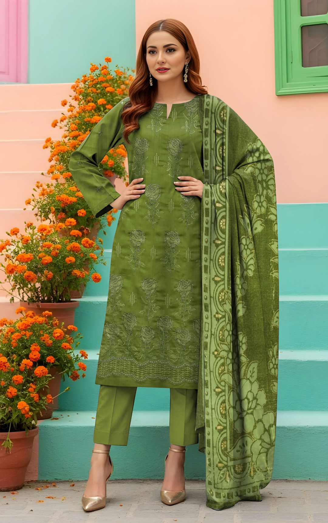 VELVET ROYAL by Naubahar - Embroidered Dhanak Suit with Palachi Shawl Unstitched 3 Piece - DNK - 07
