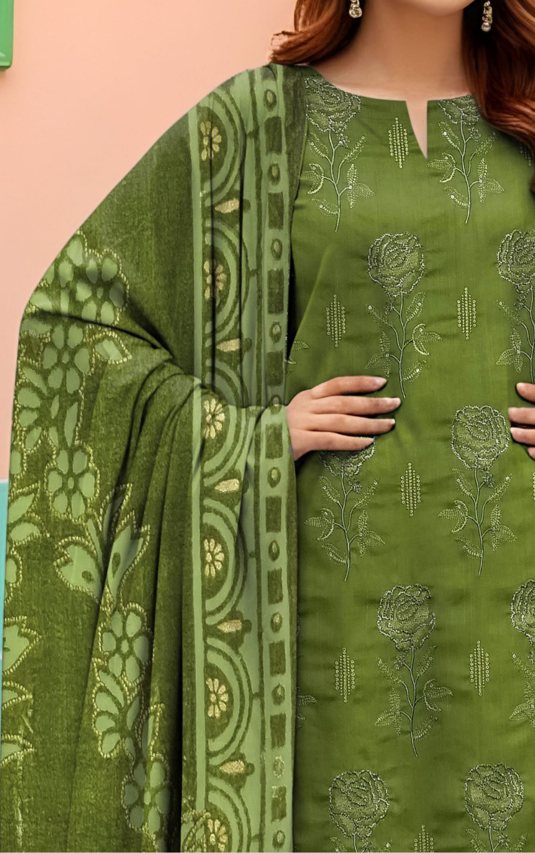 VELVET ROYAL by Naubahar - Embroidered Dhanak Suit with Palachi Shawl Unstitched 3 Piece - DNK - 07