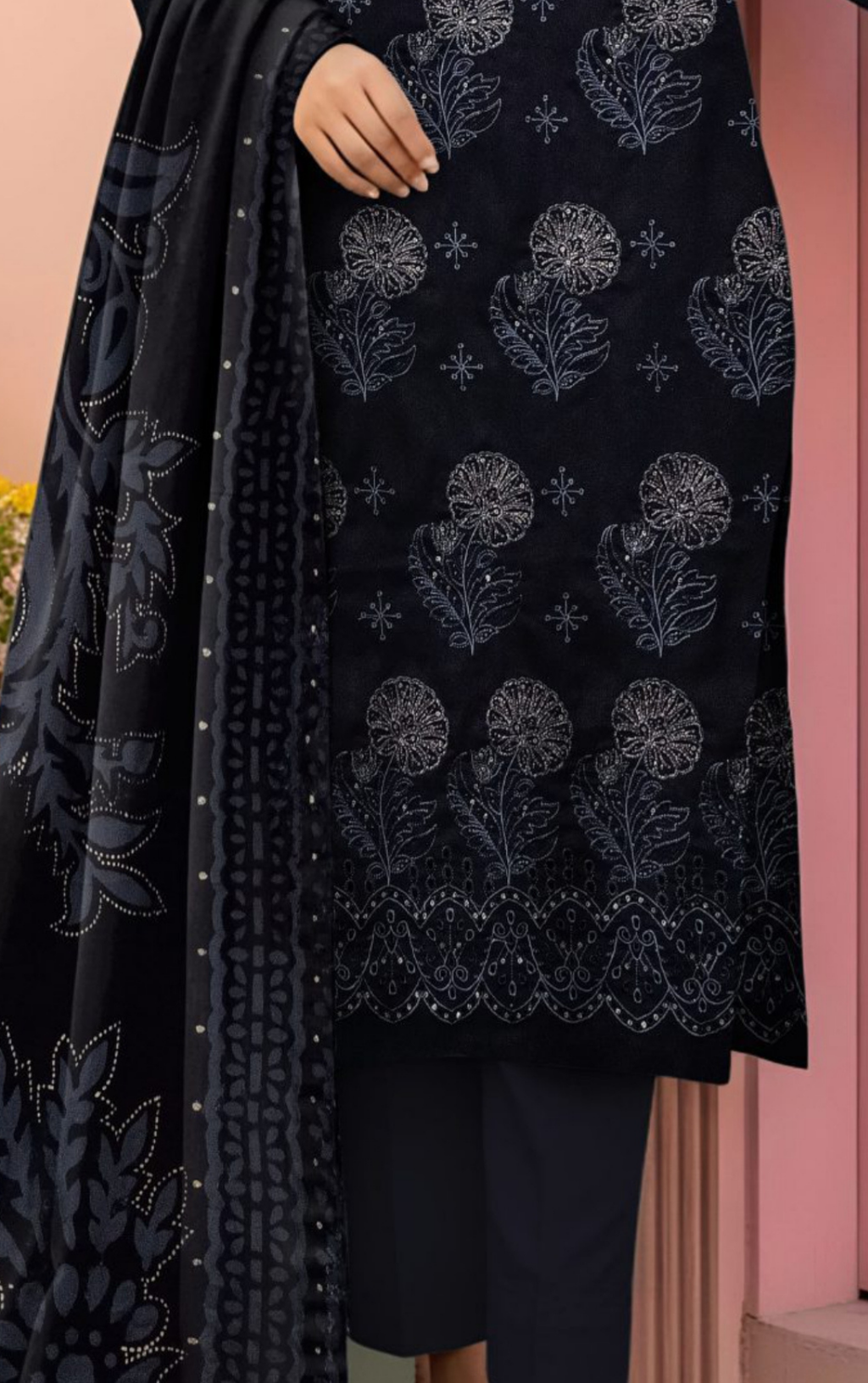 VELVET ROYAL by Naubahar - Embroidered Dhanak Suit with Palachi Shawl Unstitched 3 Piece - DNK - 08